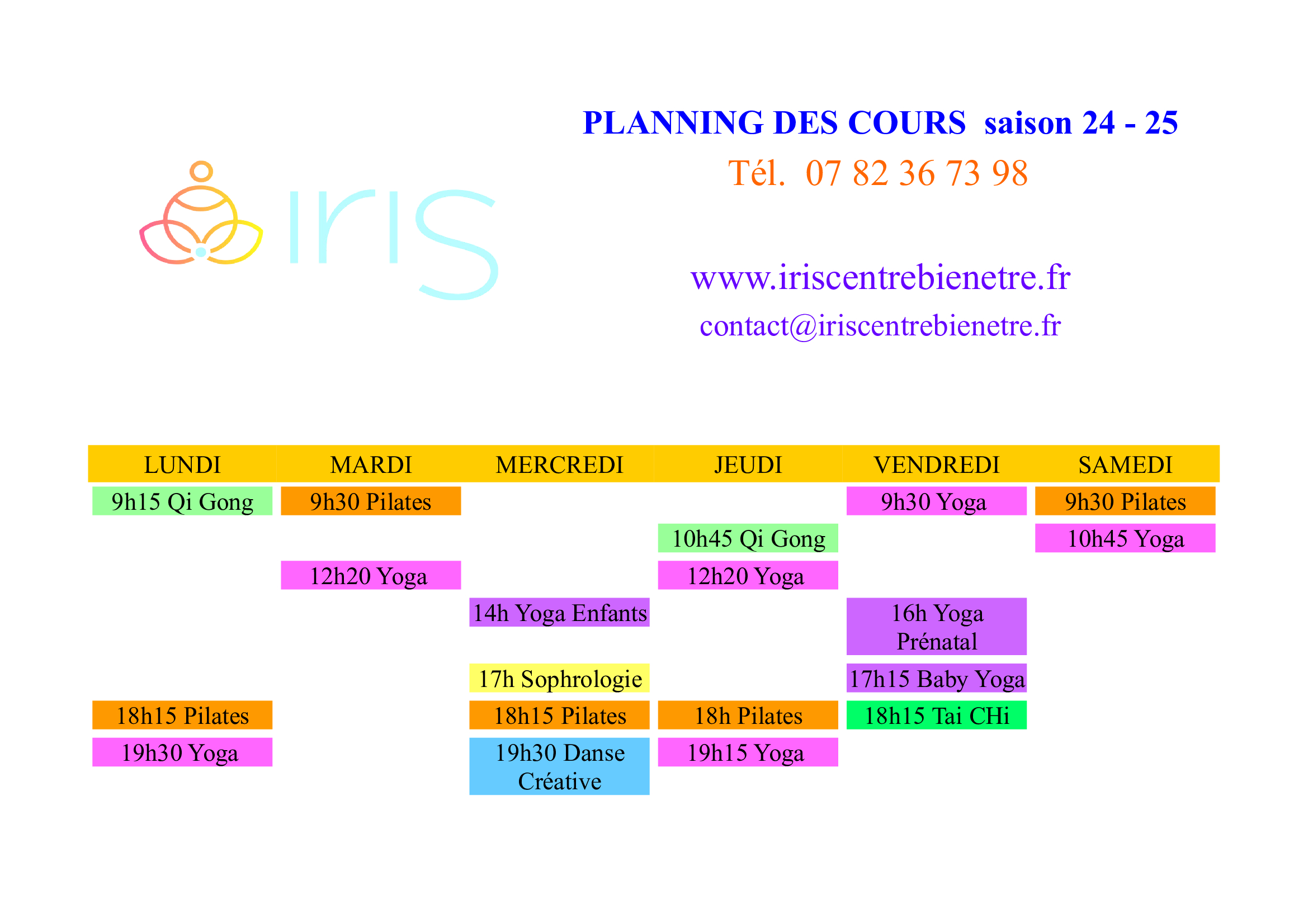 Planning du centre